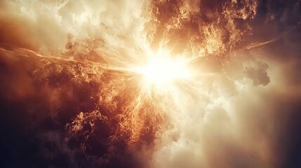 Wall Mural - Dramatic Celestial Scene Featuring Bright Light Emanating Through Billowing Clouds