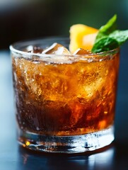 Poster - Refreshing cocktail served in a glass with ice and a twist of orange colorfully garnished : Generative AI