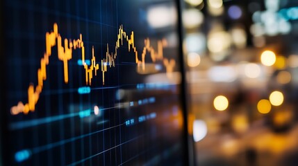 Fototapete - Close up view of stock market graphs with vibrant colors and blurred background effects : Generative AI
