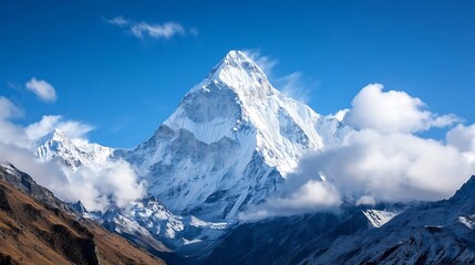 Aufkleber - Breathtaking panoramic view of a majestic snowcovered mountain under a bright blue sky : Generative AI