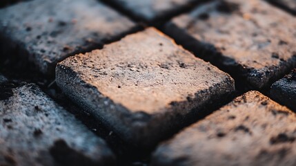 Aufkleber - CloseUp View of Textured and Weathered Stone Paving Blocks with Natural Light Reflection : Generative AI