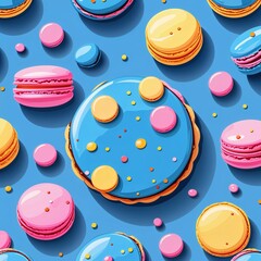Poster - macarons on plain blue background childish style illustration