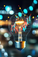 Poster - Futuristic light bulb with a stock market graph overlay represents innovative ideas in finance. Perfect for concepts related to investment, analysis, and growth.