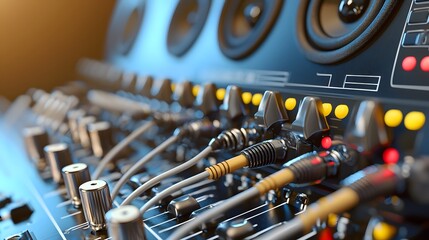 Leinwandbilder - Close up image of banana plugs securely attached to speaker wires enhancing conductivity and ensuring a audio connection for professional audio equipment and music production setups