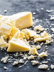 Poster - Chunks of Cracked White Chocolate on a Dark Slate Background Highlighting Texture and Freshness : Generative AI