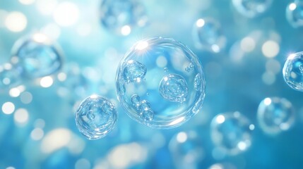 Poster - Futuristic Glycerin Molecules Rendering with Bubbles in Blue Background