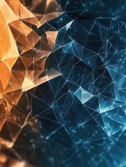 Poster - Blue and orange geometric polygonal grunge background. Hi-tech low poly banner vector design