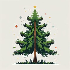 Poster - pine tree on plain black background childish style illustration