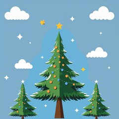 Poster - pine tree on plain blue background childish style illustration