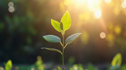 Poster - Fresh green plant illuminated by sunlight showing new growth and vitality in a vibrant natural setting : Generative AI