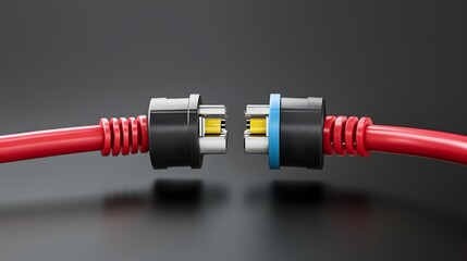 Leinwandbilder - Closeup of a red wire nut safely connecting two electrical cables in a controlled studio environment