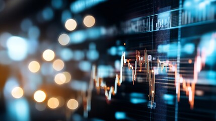 Leinwandbilder - Dynamic digital stock market chart with glowing line graph representing financial trends and data flow : Generative AI