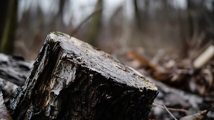 Aufkleber - Close up view of a tree stump in a forest surrounded by blurred foliage and earthy tones : Generative AI
