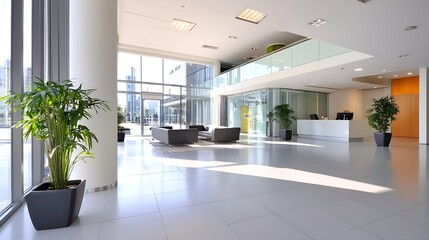 Sticker - Modern Bright Office Interior with Open Space Concept and Abundant Natural Light : Generative AI