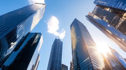 Wall Mural - Skyscrapers and Reflective Glass Building Architecture Against the Blue Sky : Generative AI