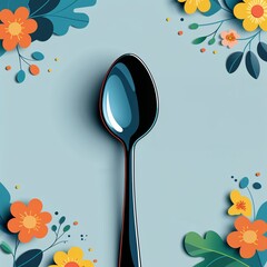 Poster - spoon on plain black background childish style illustration