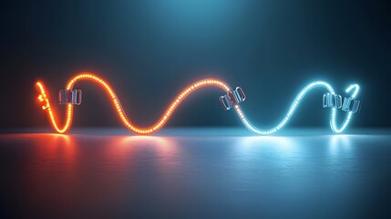 Leinwandbilder - Connecting colorful glowing LED light strips using specialized clip connectors in an abstract futuristic studio setting  Electric digital