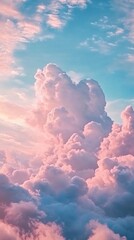 Aufkleber - Breathtaking hues of pink and blue envelop the sky, where billowy clouds rise majestically as the sun sets, creating a magical and serene atmosphere that inspires awe and reflection
