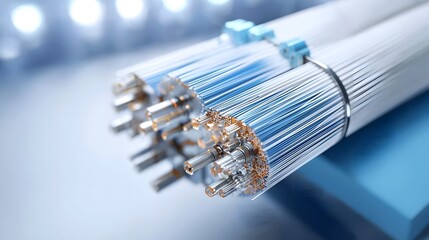 Aufkleber - Detailed Closeup View of the Splicing Process for Fiber Optic Cable Using Specialized Precision Tools and Equipment in an Industrial Setting