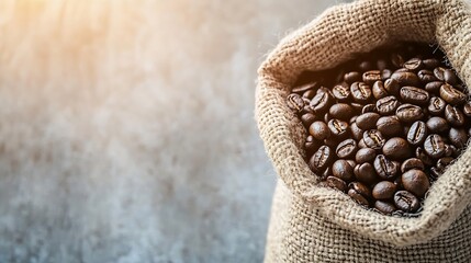 Poster - Fresh Coffee Beans in Textured Sack Showing Rich Aroma and Flavor : Generative AI