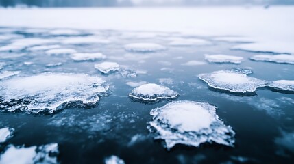 Poster - Breathtaking CloseUp of Frozen Ice on Calm Water Surface Creating Scenic Winter Landscape : Generative AI
