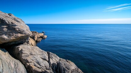 Canvas Print - Breathtaking ocean view with stunning clear blue waters and rocky coastline under a serene sky : Generative AI