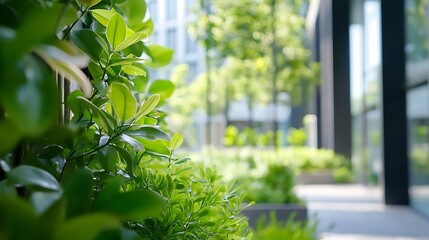 Aufkleber - Lush green foliage surrounding a modern urban setting filled with natural sunlight and serenity : Generative AI