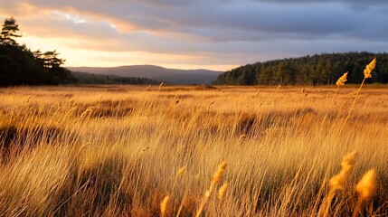 Wall Mural - Golden Grass Field Bathed in Warm Sunset Light Offering Scenic Nature View : Generative AI