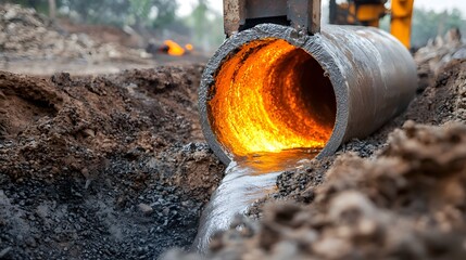 Aufkleber - Molten metal being shaped into hollow pipes through the application of centrifugal force in an industrial manufacturing setting