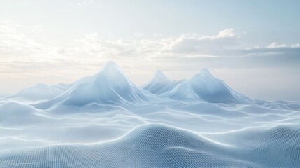 Poster - Line grid digital representation of mountains or clouds in a futuristic landscape