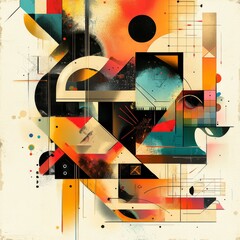 Poster - Abstract Composition with Geometric Shapes and Vibrant Colors on Textured Background