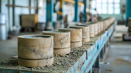Aufkleber - photo of various sand molds lined up in an industrial foundry ready for the metal pouring process to begin  The molds are prepared and waiting to receive molten metal