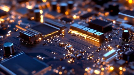 Leinwandbilder - Close-up of a circuit board featuring illuminated components and intricate details : Generative AI