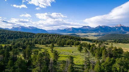 Wall Mural - Vast Green Forests and Rolling Hills Under Beautiful Blue Sky in Picturesque Landscape : Generative AI