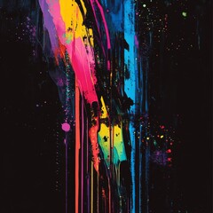 Poster - Chromatic Cascade: An Abstract Composition of Vibrant Paint Streaks on a Deep Black Backdrop