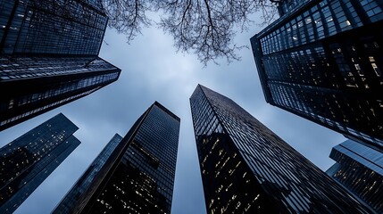 Poster - Imposing Skyscrapers Towering Against a Moody Overcast Sky : Generative AI