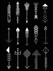 Poster - Dotted arrows big vector set of icons or logos, collection of direction cursors made with dots, perforated symbols, different shapes arrows for graphic design usage.