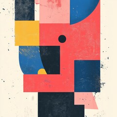 Poster - Geometric Abstraction with Bold Colors and Textured Surfaces - A Modernist Inspired Composition