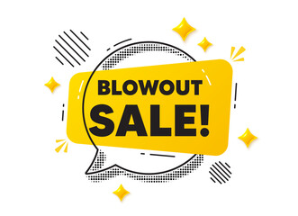 Wall Mural - Blowout sale chat speech bubble. Social media concept. Blowout sale tag. Special offer price sign. Advertising discounts symbol. Yellow chat message. Offer speech bubble. Glare 3d stars. Vector