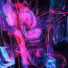 Poster - Neon Dreams: An Abstract Expression of Color and Form in Pink, Purple, and Blue