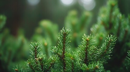 Aufkleber - Close-Up of Green Pine Branches with Soft Focus and Natural Background to Showcase Nature's Beauty : Generative AI