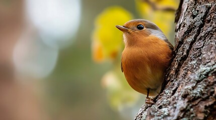 Aufkleber - Charming Bird in Tree Trunk Nestled Amidst Autumn Foliage : Generative AI