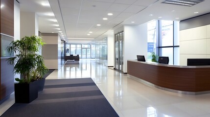 Poster - Modern Bright Reception Area in a Stylish Corporate Office Setting : Generative AI