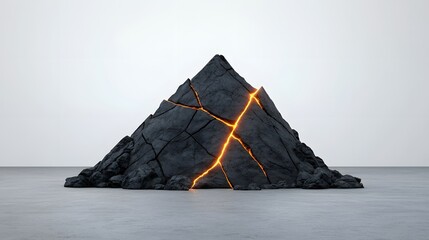 Poster - A dramatic and minimalist image showcasing a stylized pile of charcoal shaped like a rugged mountain range with fiery cracks and glowing embers adding an intense