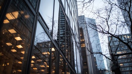 Aufkleber - Modern Highrise Buildings with Mirror Reflections in the City : Generative AI