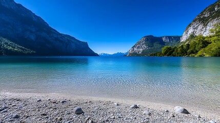 Aufkleber - Stunning Mountain Lake with Crystal Clear Water Wellspring of Serenity and Scenic Beauty : Generative AI