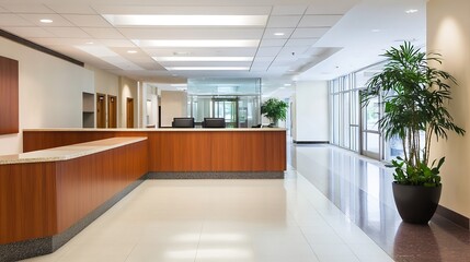 Sticker - Stylish reception area of a modern office with plants and sleek design : Generative AI