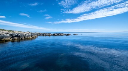 Poster - Tranquil Seascape with Calm Water and Cloudy Blue Sky : Generative AI