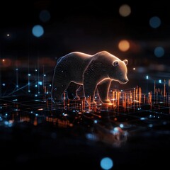 Poster - This 3D digital bear illustration incorporates data visualization elements, merging wildlife with technology in a futuristic and colorful design.