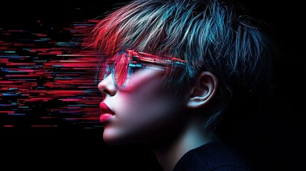 Poster - A glitch-art inspired digital portrait with distorted neon colors